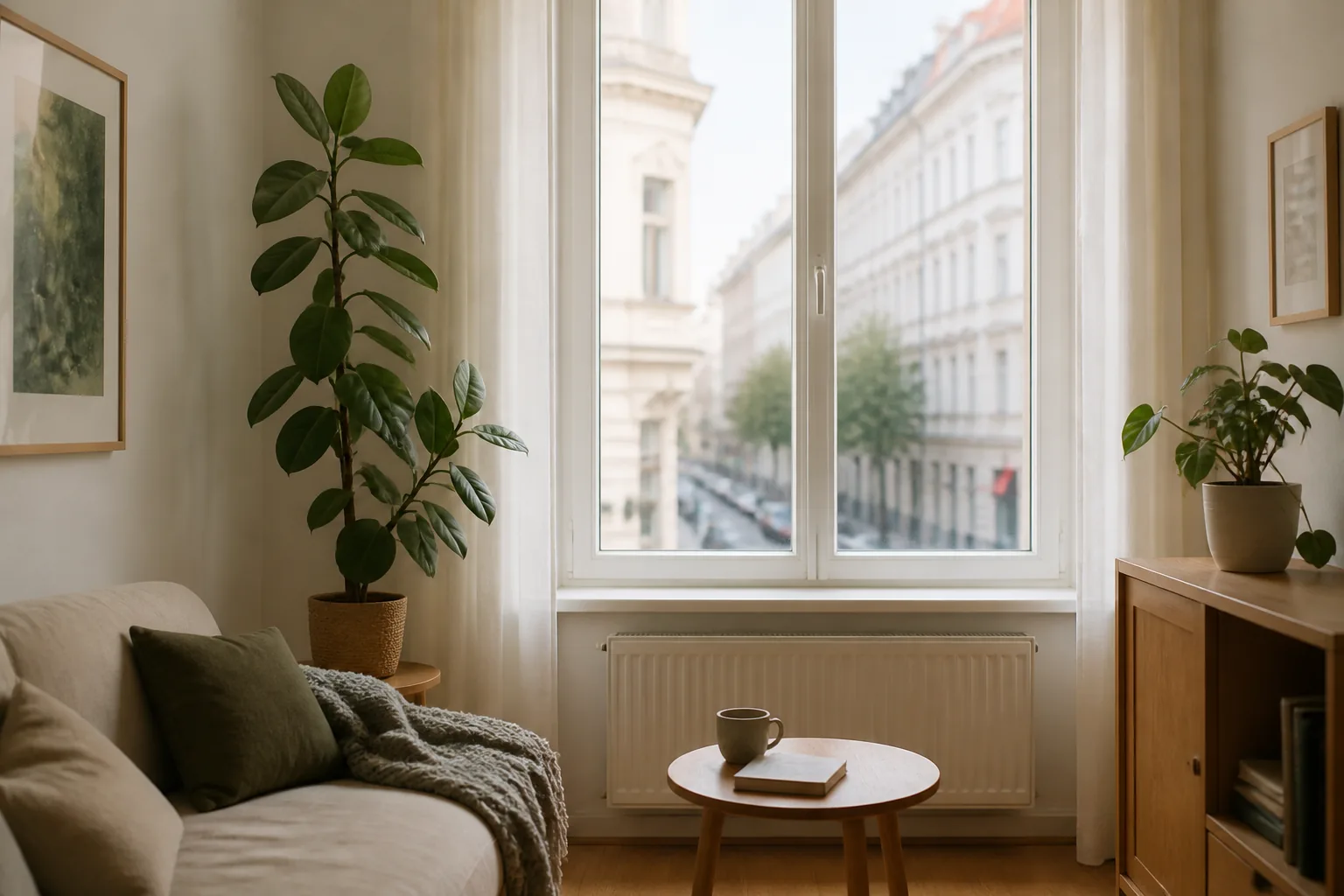 Ruhige Wohnung mit Blick auf eine Stadtstraße